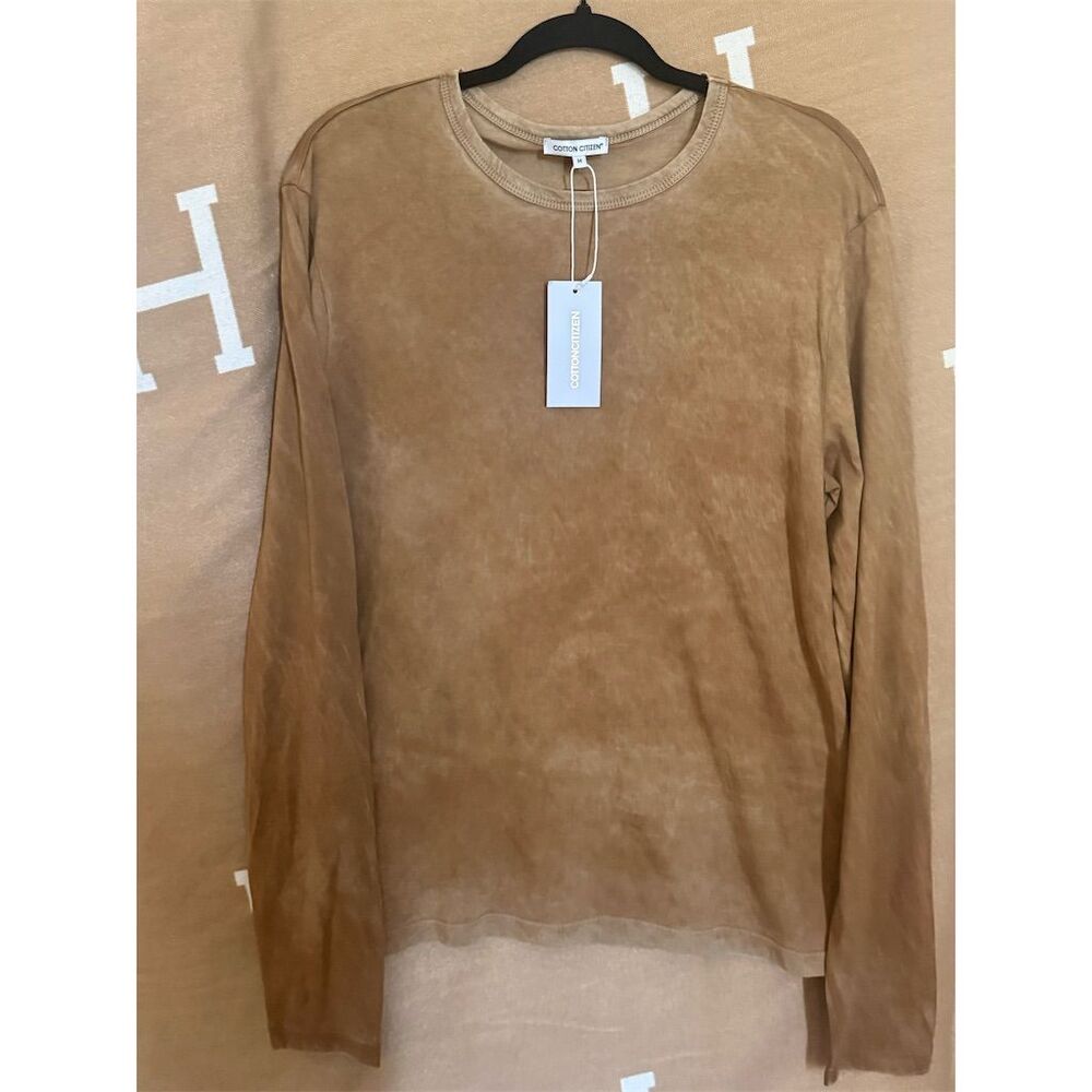 NWT. Cotton Citizen Men's Long Sleeve Crew Neck T-Shirt Brown Size M.